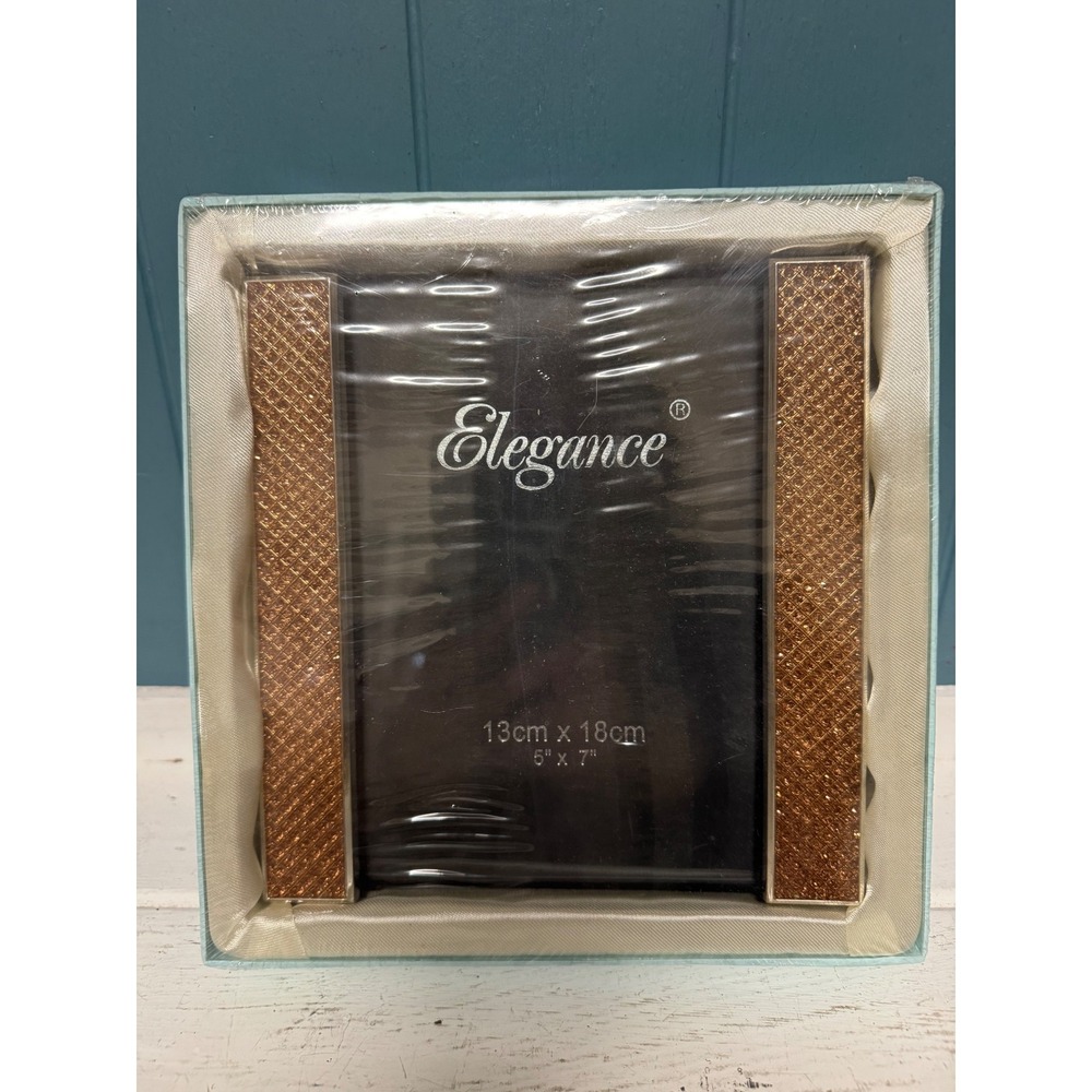 Elegance Photo Frame 5x7 Rose Gold Glitter Sparkle Rhinestone Accent Gift‎ Boxed